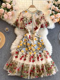 Casual Dresses Women Elegant Mesh Lace Embroidered Flower Multicolor Mermaid Dress Short Butterfly Sleeve Ruffles Harajuku Summer Vestidos 230424