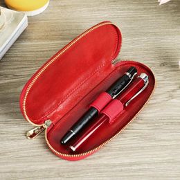 Genuine Leather Retro Pen Case Holder Handmade Box Portable Men Women Detachable Stationery Cover