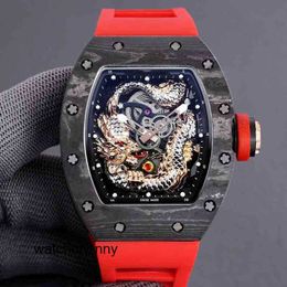 Leisure Milles Luxury Richa Mens Business Mechanical Watch Rm57-03 Fully Automatic Carbon Fibre Tape Fashion Swiss Movement Wristwatches High Quality