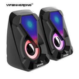 Computer Speakers USB Wired Computer Speakers Bass Stereo Subwoofer Colourful LED Light for Laptop Smartphones MP3 Player 231123