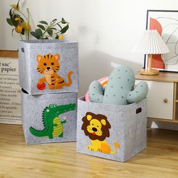 Storage Boxes Bins Cube Folding Thickened Felt Fabric Storage Box For Cartoon Toys Organiser Home Laundry Basket Clothes Storage Basket 230422