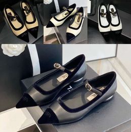 Dress Shoes Small Fragrance Designer High Heels Women's New Flat Pointed Velvet Contrast Colour Light Button Mary French Single Women Favourite