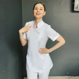Women's Two Piece Pants Health Centre Female White Work Uniform Beauty Sets Dental Clinic Women Short Sleeve Summer Working