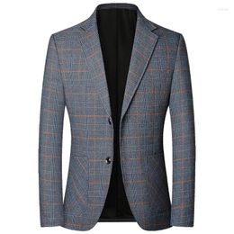 Men's Suits Spring Autumn Plaid Jacket Casual Single Breasted Man Clothing Non Ironing Wedding Groom Prom Male Coat 1 Piece