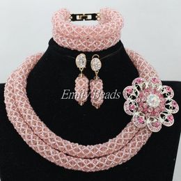 Necklace Earrings Set Fantastic African Beads Jewelry Handmade Crystal Bridal Choker Women AIJ575