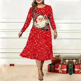 Casual Dresses Christmas Party Women For 2023 Autumn Winter Long Sleeve Santa Claus Print Kawaii Dress Cute Elegant