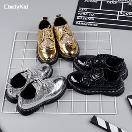 Sneakers Boys Hollow Out silver Shoes Leather for Kids Party Wedding Dance Dress Toddler Fashion Children Flat Golden Autumn 230424