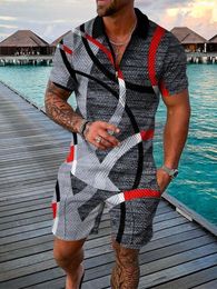 Men's Tracksuits Men's Polo Suit Fashion Men Summer Tracksuit Oversized V-neck Zipper Short Sleeve POLO ShirtShorts Casual Two Pieces Sets 230424