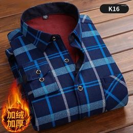 Men's Casual Shirts Autumn Winter Men Fashion Long Sleeve Plaid Shirt Fleece And Thick Warm Male High Quality Large Size