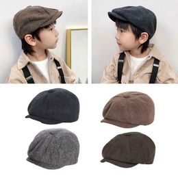 Hats Winter Hat For Girls Boys Vintage Octagonal Newsboy Kids Children Beret Caps Photography Props Child 52/54 P230424