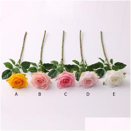 Decorative Flowers Wreaths Mti Color Hand Moisturizing Rose Flower Single Stem Good Quality Artificial For Decorations W01 Dh8O6