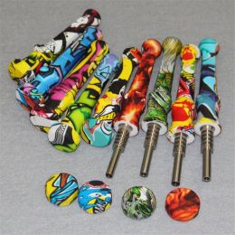 Hookahs Dab Straw Nectar Kits With 14mm Gr2 Titanium Tips Dabber Tool Food Grade Straws Silicon Nectar Pipe ZZ