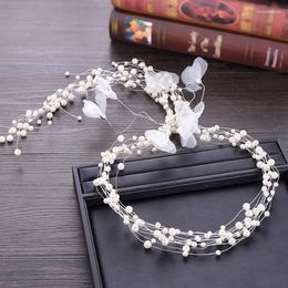 Hair Clips Multi Layer Pearl Band Long Bride Vines Exquisite Luxury Wedding Headwear Women Girls Party Prom Decor LB