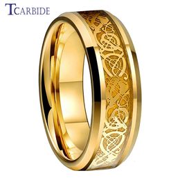 Band Rings 8MM Tungsten Engagement Wedding Band Ring For Men Women Carbon Fiber Based Dragon Inlay Nice Gift Jewelry Comfort Fit 231124