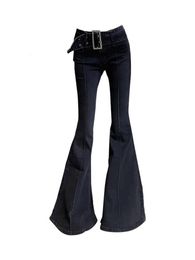 Women's Jeans American Retro Flare Jeans Low Waist E-girl Slim Bandage Bottoms Women Fashion Black Cotton Denim Pant Trousers Y2K High Street 231124