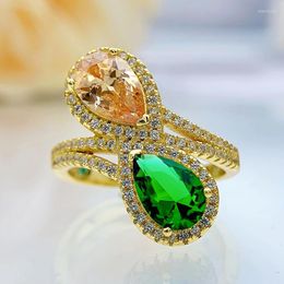 Cluster Rings Water Drop Emerald Ring For Women S925 Silver Plated K Yellow Retro Colourful Gem Set Diamond Personalised Women's
