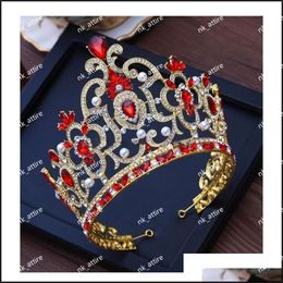 With Tiaras Bridal Gold Vintage Red Crystal Bride Wedding Hair Accessories Crown For Girl 2504 Y2 Drop Delivery Jewellery Dhave