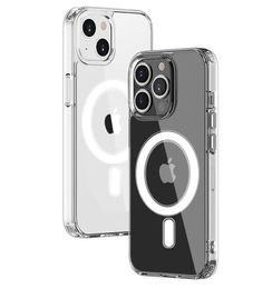 For Magsafe Transparent Wireless Charger Case for iPhone 14 13 12 11 Pro Max Mini Ultra Clear Built-in Magnetic Circle Phone Cover