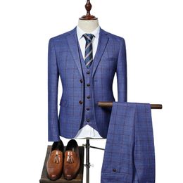 Men's Suits & Blazers ( Jacket Vest Pants ) 2023 Fashion Boutique Plaid Mens Casual Business Suit Groom Wedding Dress Formal Slim