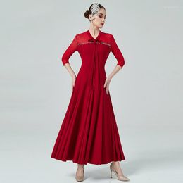 Stage Wear Female Ballroom Dancing Dress Black/Red Half Sleeve Waltz Standard Performance Costume Elegant Tango Dancewear DL10035