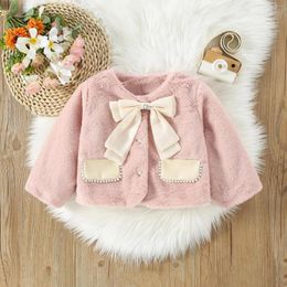 Jackets Sweet Outfits Autumn Winter Children Baby Kids Girls Infants Velvet Faux Fur Bow Beaded Princess Coat Cardigan Outwear Casacos