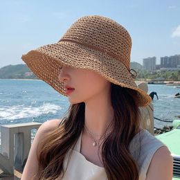 Berets 2023 Women's Summer Bucket Folding Fashion Cool Straw Hat Panamas UV Protection Sun Visor Seaside Beach Tide Hats