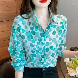 Women's Blouses Fashion Printed Button Polka Dot Shirts Female Clothing 2023 Autumn Winter Casual Tops Office Lady