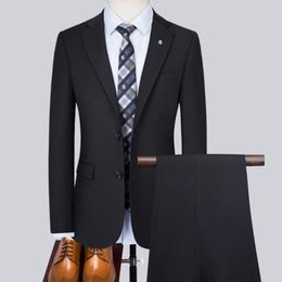 Men's Suits High-end Brand Solid Color Formal Groom Wedding Slims Men's Business Office Suit 3 Pieces Set Blazer Vest Pants Mont Erkek
