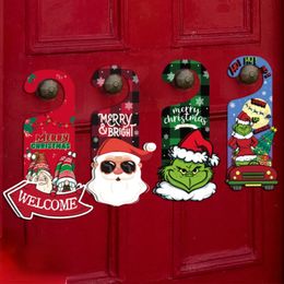 Christmas Decoration Stereo Paper Door Hanging Santa Claus Snowman Elf Door Plate Door Handle Pendant Party Scene Layout