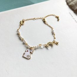 Link Bracelets Japanese Style Cute Little Pearl Lolita Bracelet Simple Small Moon Star For Student Girls Kids Adjustable Length