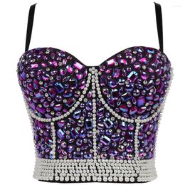 Women's Tanks Breast Support Body Shaping Corset Outside Wear Net Red Nailed Bead Vest Short Style Dance Sexy Bright Drill Suspender Female