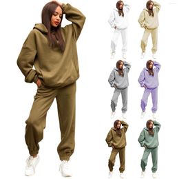 Women's Two Piece Pants Korean Sets Women Elegant Solid For Warm Hoodie Sweatshirts Long Pant Set Tracksuit Conjuntos De Pantalones