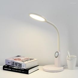 Table Lamps Study Lamp Eyes Protection Touch Dimmable LED Light Student Dormitory Bedroom Reading USB Rechargable Desk With Clock