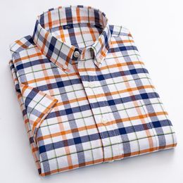 Men's Casual Shirts Cotton Plaid Short Sleeve Shirt For Men Regular Fit Dress Young Summer Fashion Smart Checkered ClothingMen's