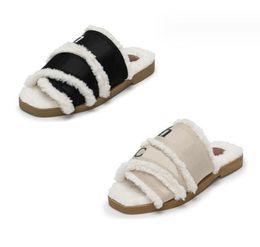 Designer Women's Shearling Slippers House Slipper Women Fur Sandals Luxury Wool Fuzzy Slides Winter indoor office casual Furry Flat Sandal Fluffy flip flop shoes 656