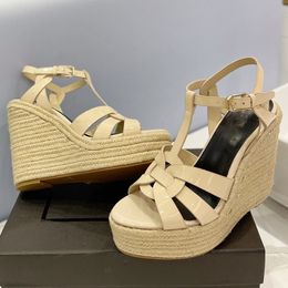 Tribute Woven Espadrille Sandals wedge Patform pumps heels Heeled square toe women's luxury designers Patent Leather outsole Evening Casual shoes factory footwear