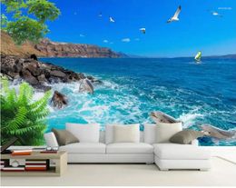 Wallpapers 3D Wallpaper Custom Any Size Mural Blue Sky Sea Tree Seagull Living Room Bedroom TV Background