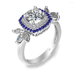 Cluster Rings Genuine 1ct Moissanite Ring Diamond Eternity Sterling Silver Wedding With Sapphire CZ Undefined Women's Jewelery