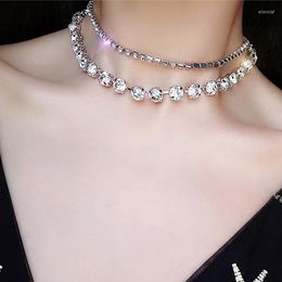 Chains Summer Nightclub Exaggerated Accessories Fashion Trendy Personality Joker Sparkles Rhinestone Double Short Necklace Collar Neck