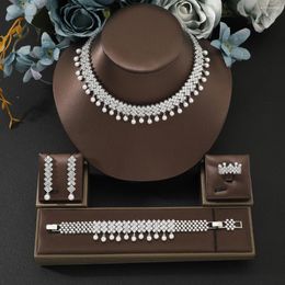 Necklace Earrings Set Trendy Women Pearl Geometic Cubic Zircon Classic Bridal Bracelet Ring Earring Women's Wedding Anniversary Jewellery