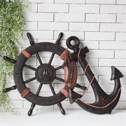 Mediterranean Style Fashion Ship Wooden Boat Beach VINTAGE Wood Steering Wheel Nautical Fishing Net Home Wall Decor Gifts 2012121757