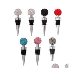 Bar Tools Rhinestone Wine Bottle Stopper Stainless Steel Small Round Ball Crystal Diamond Stoppers Wedding Party Gifts For Drop Deli Dhh6B