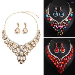 Necklace Earrings Set Vintage Bib Choker Bridal Statement Crystal Wedding Women Costume Jewellery Gifts Accessories