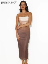 Basic Casual Dresses JULISSA MO Gradient Spaghetti Strap Patchwork Sleeveless Sexy Women s Long Dress For Femme Elegant Backless Party Clubwear 231123