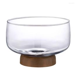 Plates Wood Base Glass Fruit Plate Candy Snack Salad Bowl Serving Storage Tray Home Decoration Tableware