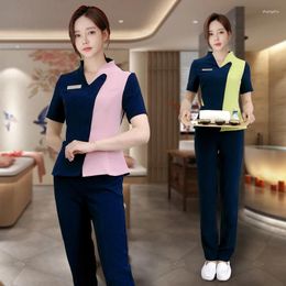 Women's Two Piece Pants Spa Massage Receptionist Summer Work Uniforms Sets Sauna Foot Bath Waitress Working Suits Beauty Salon Women