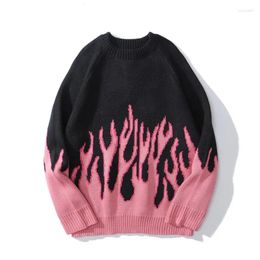 Men's Sweaters Sweater For Men Knitted Loose Flame Jacquard Ins Couple Fashion Trendy Streetwear Personality Casual Vintage Knitwear Male