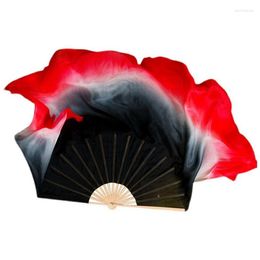 Stage Wear 1 Pair Black Red Gradient Yangko Dance Fan Real Silk Veil Bamboo Ribs Double Sided Show Props Performance (1L 1R)