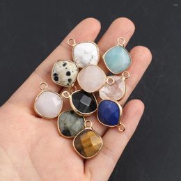 Pendant Necklaces Charms 5pcs/lot Natural Agates Plating Golden Small Stone For Making DIY Jewellery Necklace Accessory 15x20mm