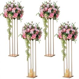 Decoration Wedding Metal Wrought Iron Decoration shinny gold tall Square Flower Pot Stand imake846